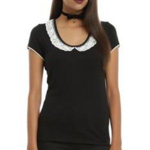 ISO Black Cap Sleeve Ivory Lace Collar Girls Top